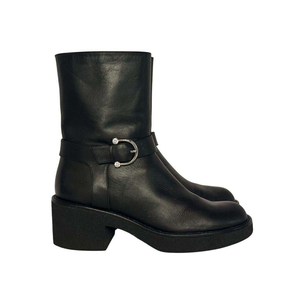 Stuart Weitzman Mountain Biker Boots US 11 EU 41.5 Black Leather Ankle Buckle